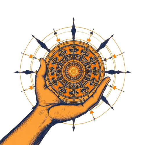 Hand holding a Vedic zodiac wheel